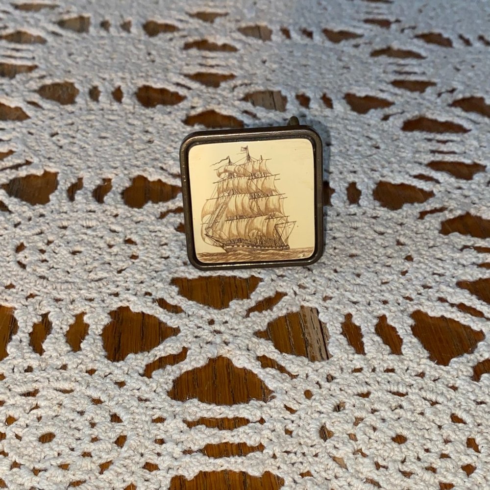 Vintage made in U.S.A. BTS Solid Brass Clipper Ship Belt Buckle